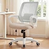 NEO CHAIR Office Desk Ergonomic Computer Mesh Chair with Lumbar Mid Back Support Adjustable Height Swivel Rolling Wheels Comfy Task Vanity Chair for Home Bedroom Study (Beige)