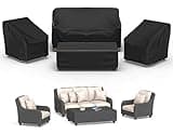 Mrrihand Patio Furniture Covers, 4 Piece Outdoor Furniture Cover Waterproof includ Ourdoor Sofa Cover, 2 Chair Covers, Coffee Table Cover with Windproof Buckle Strap and Adjustable Drawstring-Black
