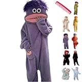 ayattecy Big Mouth Monster Onesie, Funny Green Monster Onesie, Goofy Animal One Piece Pajamas for Adults Loungewear Cosplay (Purple,Large)