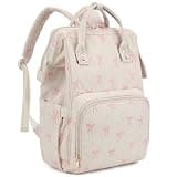 Qiwuphx Corduroy Diaper Bag Backpack for Mom, Large Capacity Travel Nappy Bag for Baby Girls & Boys with Stroller Straps (Beige Corduroy Bow Tie)