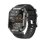 PVHTiRQE Tough-Built Smartwatch with BT Calling (Black Rubber Strap)