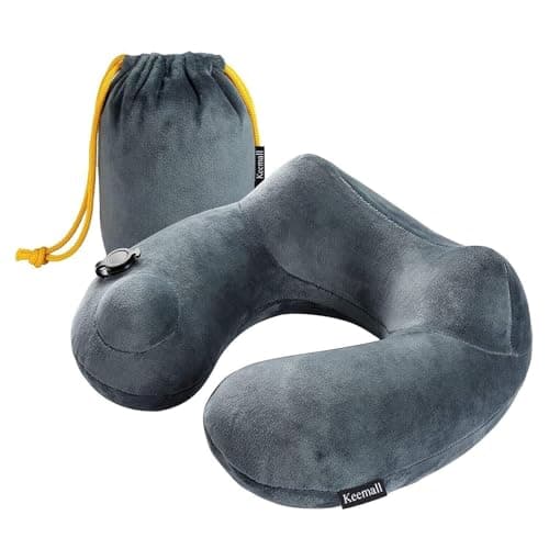 Keemall Inflatable Travel Pillow - Luxury Soft Fabric for Ultimate Comfort, 360 Degree Ergonomic Neck Pillow for Airplanes, Cars & Long Road Trips, Portable with Carry Bag