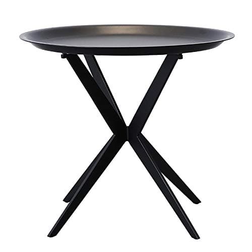 FUFU Vintage Wrought Iron Sofa Side Table, Small Rounded Coffee Table, Bedroom Bedside Table, 47 * 47 * 42cm - Black