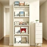 Dexinhdh 5-Tier Bookcase, Behind Door Bookshelf Organizer, Pre-Installed Baseboard, Open Display Wall Rack Floor Storage Organizer for Bedroom Kitchen Living Room Entrance