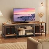 HOOBRO TV Stand with Power Outlets to 75 Inches, TV Console Table with Open Storage Shelves Cabinet, Industrial Media Entertainment Center for Living Room Bedroom, Rustic Brown and Black BF60DS01