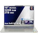 Acer Swift 16 AI Laptop | 16" 2k WUXGA OLED Touchscreen | Intel 8-core Ultra 7 355 Up to 49 Tops (Beats Ultra 9 288V) | 32GB DDR5 2TB SSD | Backlit Thunderbolt Type-c Win11Pro w/DLCA Accessory
