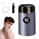 Powerful Mini Electric Shaver with Digital Display, Maquina para Barba Hombre, Electric Mini Razor Pockets Shaver for Men, IPX7 Waterproof Portable Travel Shaver, for Home, Office, Travel (Blue)
