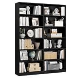 FACBOTALL Bookshelf and Bookcase, 6-Tier Double Wide Bookshelves, Freestanding Display Storage Shelves, Tall Bookcases for Home Decor Bedroom, Living Room, Home Office, Black