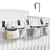 2-Pack Hanging Diaper Organizer for Crib, Playpen, Bassinet | Hold 50+ Diapers, Baby Diaper Caddy for Changing Table, Washable Newborn Essentials Organizer with Hook Straps, Ideal Baby Shower Gifts