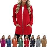 wiilioe Round Neck Zipper Knitted Jacket for Women Ribbed Knit, Crew Neck Two Way Zipper Warm Sweater Coats with Pockets (US, Alpha, XX-Large, Regular, Regular, Red)