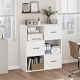 MAHANCRIS 3 Drawer File Cabinet, lateral Filing Cabinet for Home Office, 3 Tier Bookshelf, Modern Office Storage with Printer Stand for A4/Letter Files, White FCWT9001