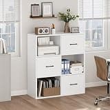 MAHANCRIS 3 Drawer File Cabinet, lateral Filing Cabinet for Home Office, 3 Tier Bookshelf, Modern Office Storage with Printer Stand for A4/Letter Files, White FCWT9001