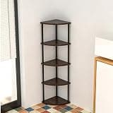 Wooden Corner Shelf, 3 Tiers, Multi-Layer Storage Cabinet, Sideboard, Gap Storage, Rounded Corners, Open Rack, Shelf, Storage Shelf, Bookshelf, Corner Shelf for Living Room(5 Tiers)(D,5)