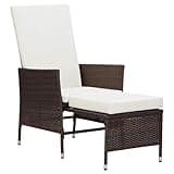 KPOUTRFG Brown Synthetic Poly Rattan Armchair with Adjustable Armrests for Outdoor Reclining Garden Chair