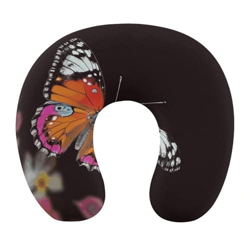 NHSGDUA Pretty Butterfly U-Shaped Neck Pillow, Memory Foam Travel Neck Pillows Compact and Ergonomic Design,Airplane Pillow for Traveling Car Home Office