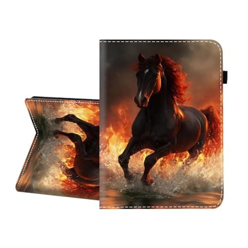 CICPLKSE Case for Samsung Galaxy Tab S10 Lite/ S10 FE/ S9 FE 10.9 Inch/ S9 11 Inch,Premium PU Leather Cover with Auto Sleep Wake,Horse Flames