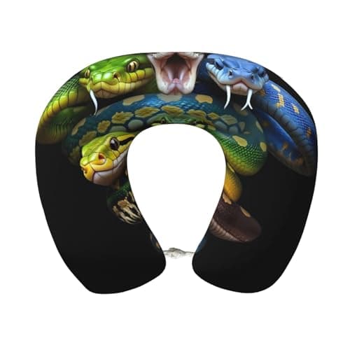 Pioyoku Colorful Viper Snake Print Memory Foam Travel Neck Pillow, U-Shaped Portable Neck Support Pillow for Airplane Office and Car