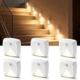 innofox 6-Pack Stick-on Motion Sensor Lights, Warm White LED Night Light, Stick-Anywhere Stair Lights, Closet Light, Battery Operated Wall Light for Kitchen, Hallway, Bedroom, Bathroom, Stairs