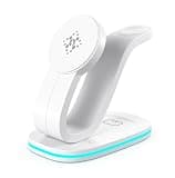 Multi Function Wireless Charging Stand, 3 in One Charging Dock with Ambient LED Light, Case Friendly Charger Holder for Phones, Watch & Earphones (White)