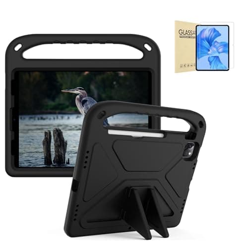 Tyasnz Kids King Kong Full Armor EVA Case for Huawei MediaPad M5 Lite 8.0" Lightweight,Shockproof,Rugged,Heavy Duty Support Case with 2 Tempered Glasses (Black+Tempered Glasses)