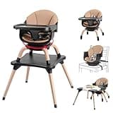 Komcot Baby High Chair, 7 in 1 Convertible High Chairs for Babies and Toddlers, Kids Learning Table, Building Block Table, Toddler Dining Chair with 360° Rotating Seat, 5-Point Safety Harness (Black)