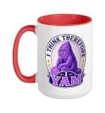 I Think Therefore I Yam Ube Pun Purple Yam Dad Joke Ceramic Mug, Red/White, 15oz