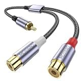 MOSWAG 1 Male to 2 Female RCA Splitter, RCA Y Splitter Cable Audio Video Splitter Adapter Extension Cord Compatible with Subwoofers, Speakers, Home Theatres, HDTVs, Gaming Consoles(0.65ft/20cm)