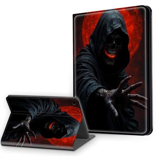 Gmeyutqy for Samsung Galaxy Tab A9 Case 8.7-Inch 2023 (SM-X110 SM-X115 SM-X117), Multi-Angle Viewing Leather Smart Stand Back Cover with Auto Sleep Wake, Cool Red Skull