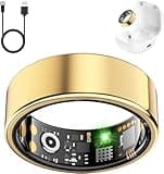 Smart Ring for Women Men, Fitness Ring with Heart Rate, Blood Oxygen,Stress, Sleep Tracker, Step Tracker, Fit Ring No Subscription Fee, IP68 Waterproof Smart Ring for iPhone & Android (Gold, 9#)