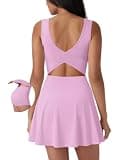 SUUKSESS Tennis Dress with Shorts Underneath Easy Peasy Athletic Dress for Women Golf Workout Active Dresses Sport Outfit Pink