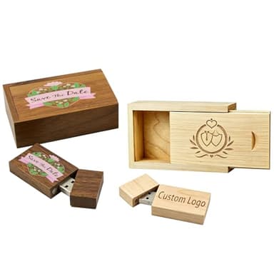 16GB USB 2.0 Personalized Custom Wood USB Flash Drive Wedding Thumb Drive with Gift Box, Customized Engraved Wooden Memory Sticks Jump Drives for Photography/Wedding/Company
