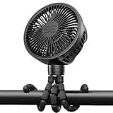 GUSGU Mini Portable Handheld Fan USB Rechargeable Battery Operated, Stroller Fan with Flexible Tripod Clip on for Baby (Jet Black)