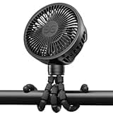 GUSGU Mini Portable Handheld Fan USB Rechargeable Battery Operated, Stroller Fan with Flexible Tripod Clip on for Baby (Jet Black)