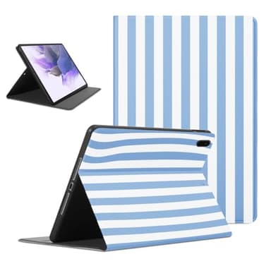 Mrtponk Blue and White Striped Tablet Case for Samsung Galaxy Tab S9 FE 10.9" SM-X510/X516B, Aesthetic Vertical Stripes Geometric Line Pattern Cover Soft TPU Back Protective PU Cases for Girl Women