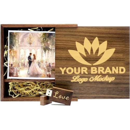 64GB USB2.0 Customized Personalized Wooden USB Flash Drive Commemorative Custom Logo Wedding USB Drive with Box for Storing Photos, Wood USB Thumb Drive with Gift Box