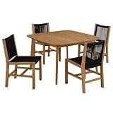 Oakestry Vienna Set of 4 Outdoor Patio Solid Teak Woven Rope Dining Armless Chairs Natural Black Table Weather Resistant Alfresco Garden Entertaining Modern Furniture
