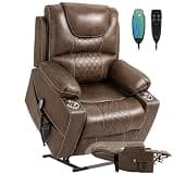 Large Power Lift Recliner Chair Sofa with Massage and Heat Infinite Positions Cup Holders Extended Footrest Leather Dual Motor Recliner Chair for Big and Tall Elderly