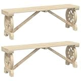 DXKDUSOKJ Solid Fir Wood Garden Bench 2 Pack, Outdoor Patio Benches with Wagon Wheel Design, Sturdy Wooden Seats for Terrace and Yard