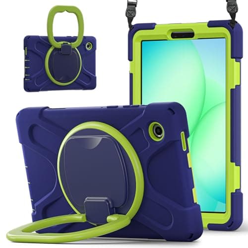 IVY Case for Samsung Galaxy Tab A11 8.7", Heavy Duty Shockproof Rugged Cover with 360 Rotating Stand, Hand Grip & Shoulder Strap - Nary Blue&Lime
