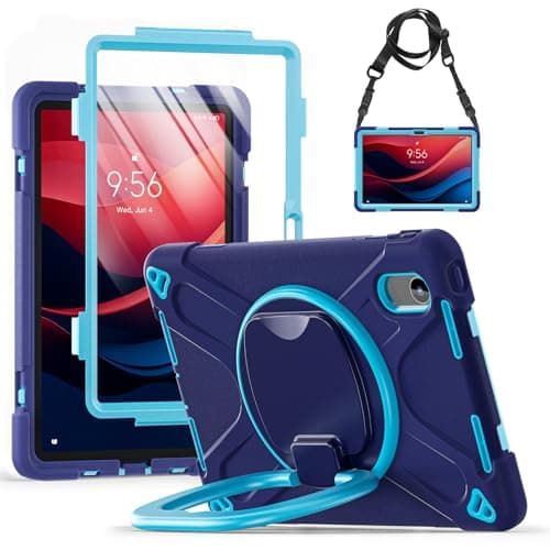 Rugged Protective Case Compatible with Lenovo Tab M11 TB-330FU/TB-331FC/TB-335/K11 TB-330XU/Pad 11 2024, Shockproof Cover with 360° Rotating Stand & Built-in Screen Protector (Deep Blue)