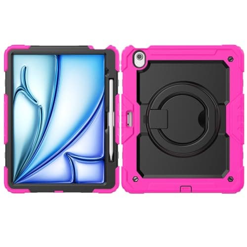 Tablet Case with Stylus Holder and Anti- Coating Compatible with iPad Air 13 Inch M2 2024 Case with Pencil Holder and Screen Protector, Heavy Duty Full Protective Case, Swivel Handle Case