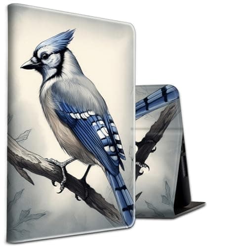 Case for Kindle Fire 7 Tablet (12th Gen, 2022 Release) and Fire 7 Kids Tablet (12th Gen, 2022 Release) PU Leather Shockproof Stand Protective Cover with Auto Sleep/Wake,Blue Jay Bird