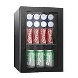 Erivess Compact Freestanding Beverage Refrigerator, 24 Can/0.9 Cubic Feet Mini Fridge with Acrylic Front Door for Soda, Beer or Wine, Under Counter Small Refrigerator with Adjustable Shelves for Home