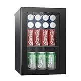 Erivess Compact Freestanding Beverage Refrigerator, 24 Can/0.9 Cubic Feet Mini Fridge with Acrylic Front Door for Soda, Beer or Wine, Under Counter Small Refrigerator with Adjustable Shelves for Home