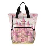 Nesatuwa Dreamy Castle Pink Diaper Bag Backpack Waterproof Large Capacity Multifunctional Diaper Bags with Insulated Pockets and Stroller Straps Travel Backpack for Baby Girl/Boy