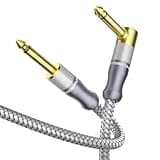SOUNDFAM 90 Degree 6.35mm TS Instrument Cable 10ft/3M, 1/4 Inch Right Angle Mono Guitar Cable, Gold-Plated Nylon Braided Cord for Electric Guitar, Bass, Amp, Mixer, Pedalboard - Grey