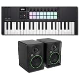 Novation Launchkey Mini 37 MK4 Mini MIDI Keyboard Controller Bundle with Mackie CR3.5BT Bluetooth Powered Monitors — Three Octaves, 16 RGB Pads, 50W Pair for Music Production, Beat Making, Home Studio