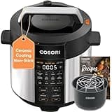 Cosori Pressure Cooker 6QT, Stainless Steel, 9-in-1 Multi Cooker, 12 Safety Features, Ceramic Inner Pot, Rice, Slow Cook, Sous Vide, Saute, 1100W