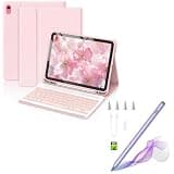 MMK for iPad 11th 10th Generation Case with Keyboard (2022, 10.9"), with Pencil Holder for iPad 11 inch (A16 2025), 10th Gen (10.9 Inch 2022) Pink Bundle with Stylus Pen