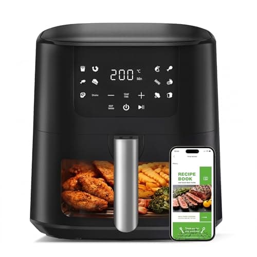 QIDO Air Fryer 8-in-1 with 5.5 QT Capacity, 180°-450°F Precision Heating, AirFry, Roast, Broil, Reheats, Dehydrates, Easy-View Window, Shake Reminder, Large Touch Display with Auto Menus, Dark Black